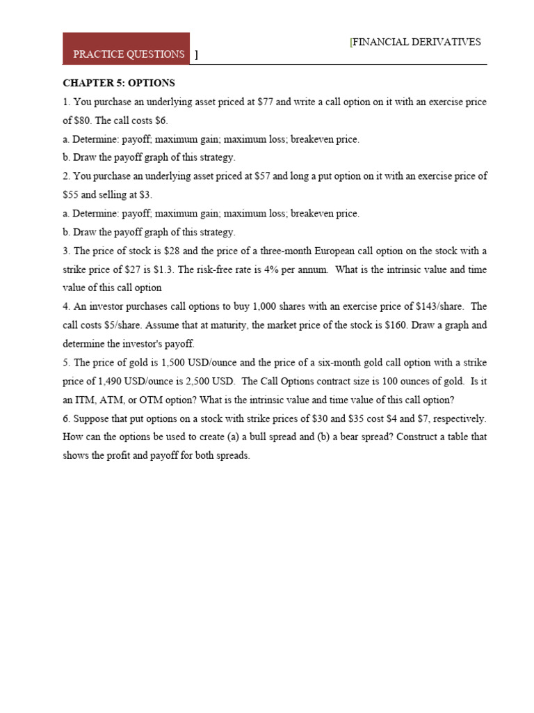 Financial Derivatives: Options Practice Questions | PDF
