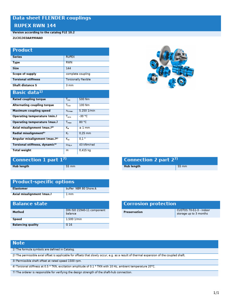 FLENDER RUPEX RWN 144 Coupling Data Sheet | PDF | Mechanics ...
