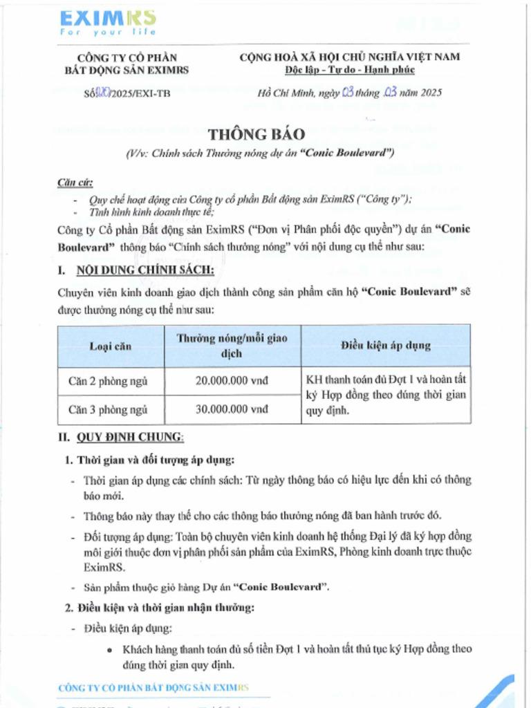 202503_TB 020_CS TB DA Conic Boulevard Mới | PDF