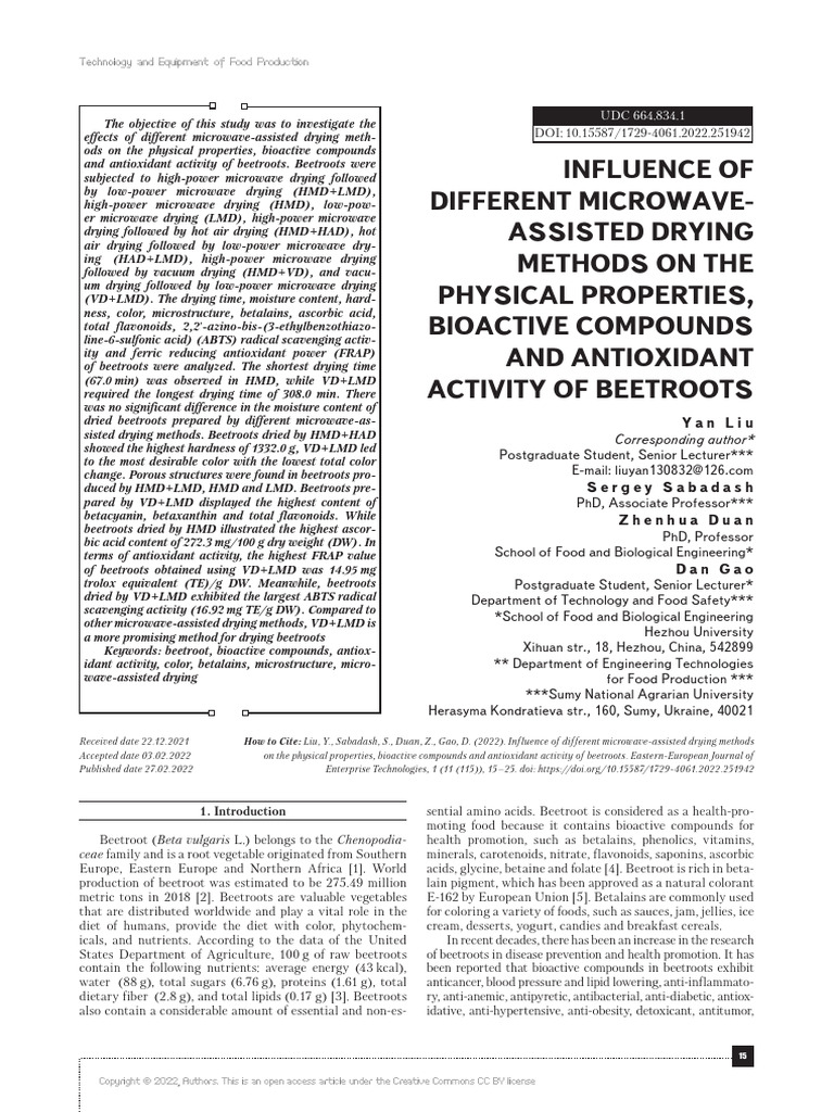 Influence of Different Microwave Assiste 60fc915e | PDF | Beetroot ...