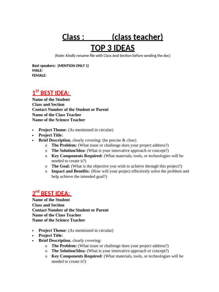 Top 3 Student Project Ideas Template | PDF