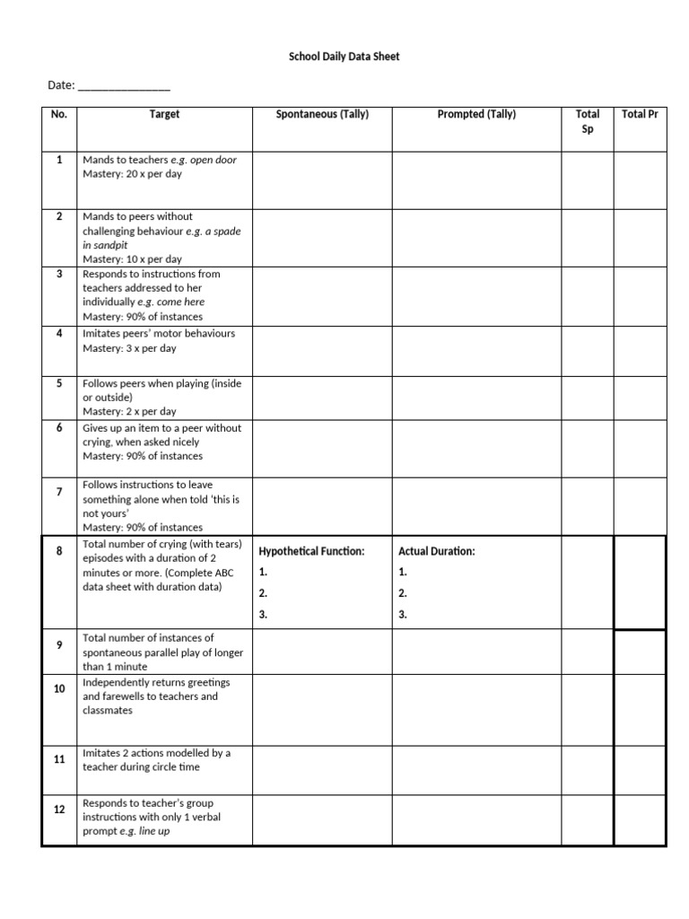 School Daily Data Tracking Sheet | PDF