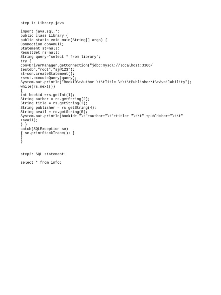 Java Library Database Query Example | PDF