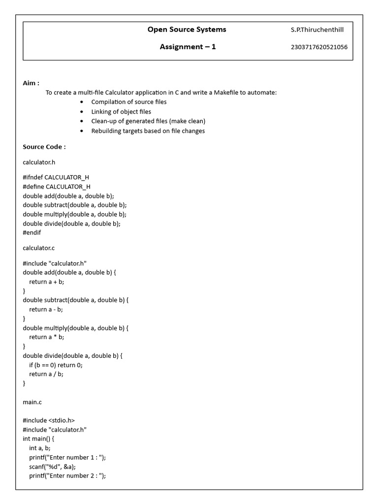C Multi-File Calculator with Makefile | PDF