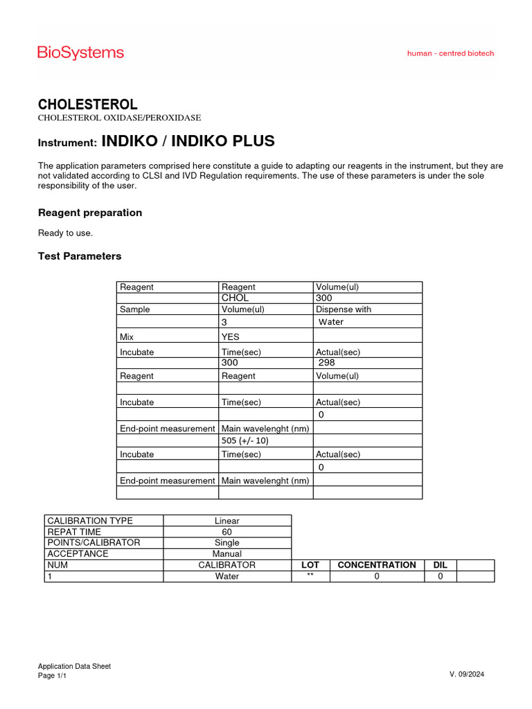 Cholesterol Testing with Indiko Plus | PDF