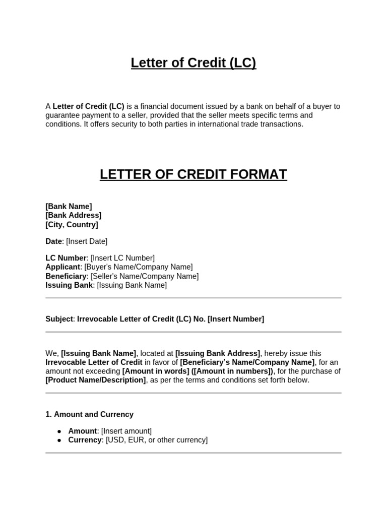Letter of Credit Format and Details | PDF | Letter Of Credit