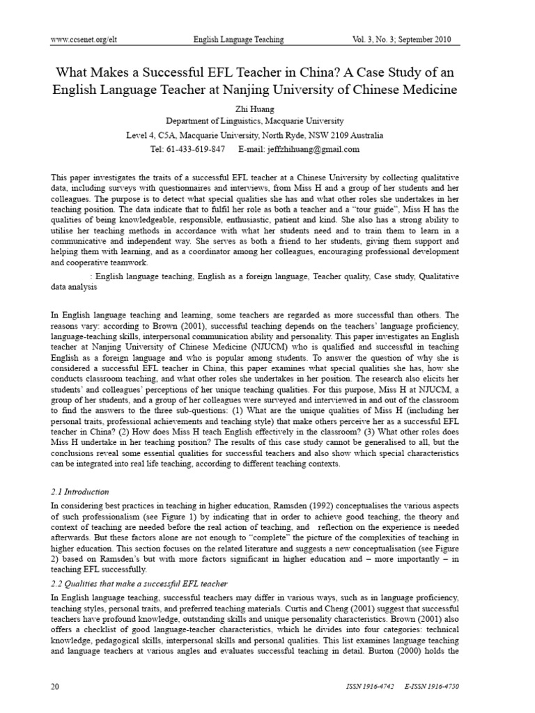 Successful EFL Teacher Traits in China | PDF | Teachers | English As A ...