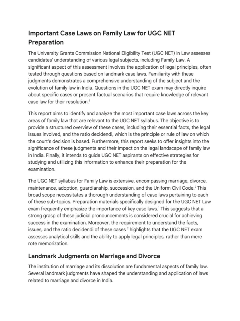 Landmark Family Law Cases in India | PDF | Divorce | Child Custody