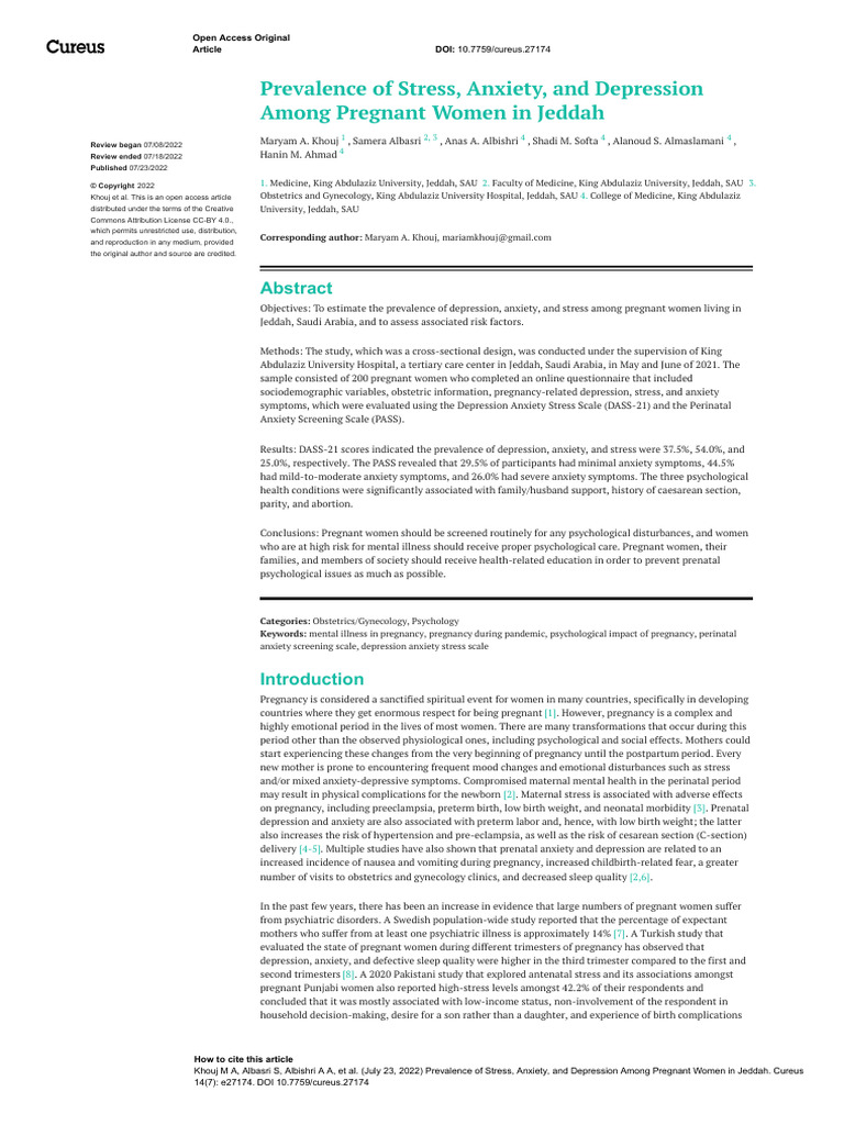 Prevalence of Stress, Anxiety, and Depression Among Pregnant Women in ...