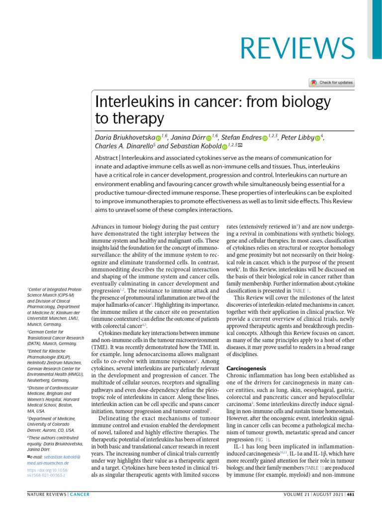 Interleukins in Cancer: Biology and Therapy | PDF | Transforming Growth ...