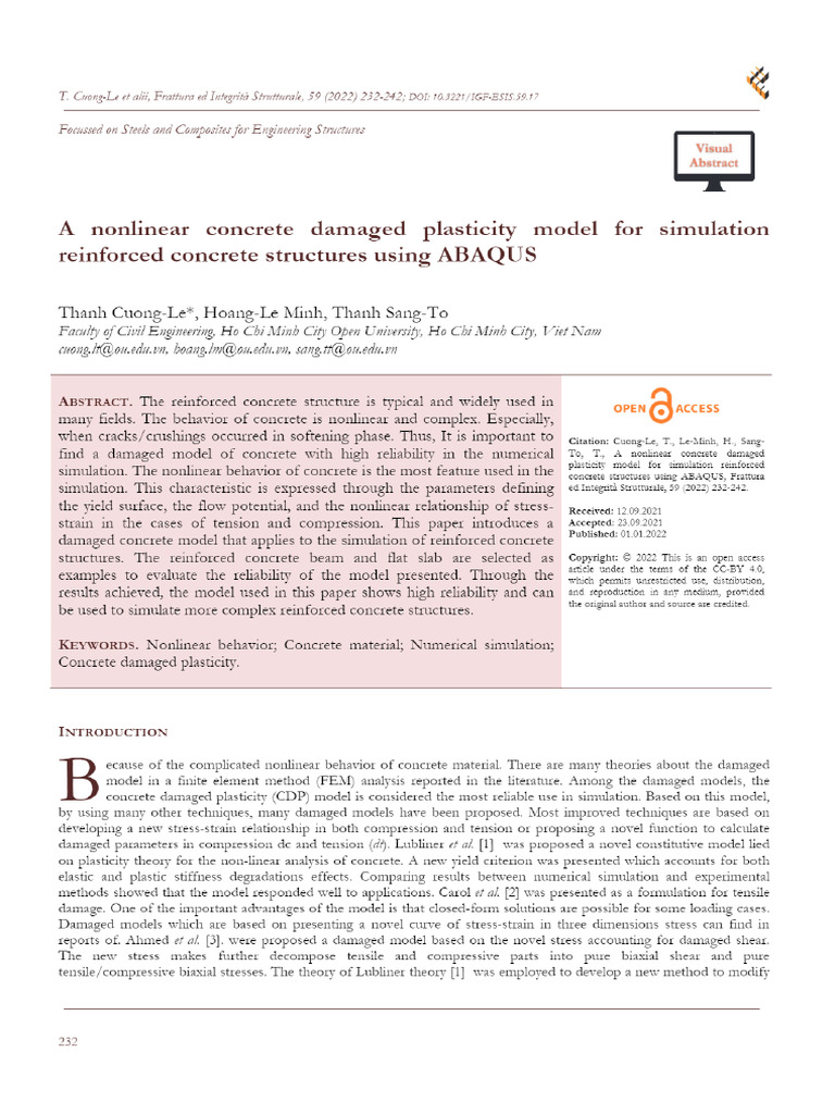 View of A Nonlinear Concrete Damaged Plasticity Model For Simulation ...