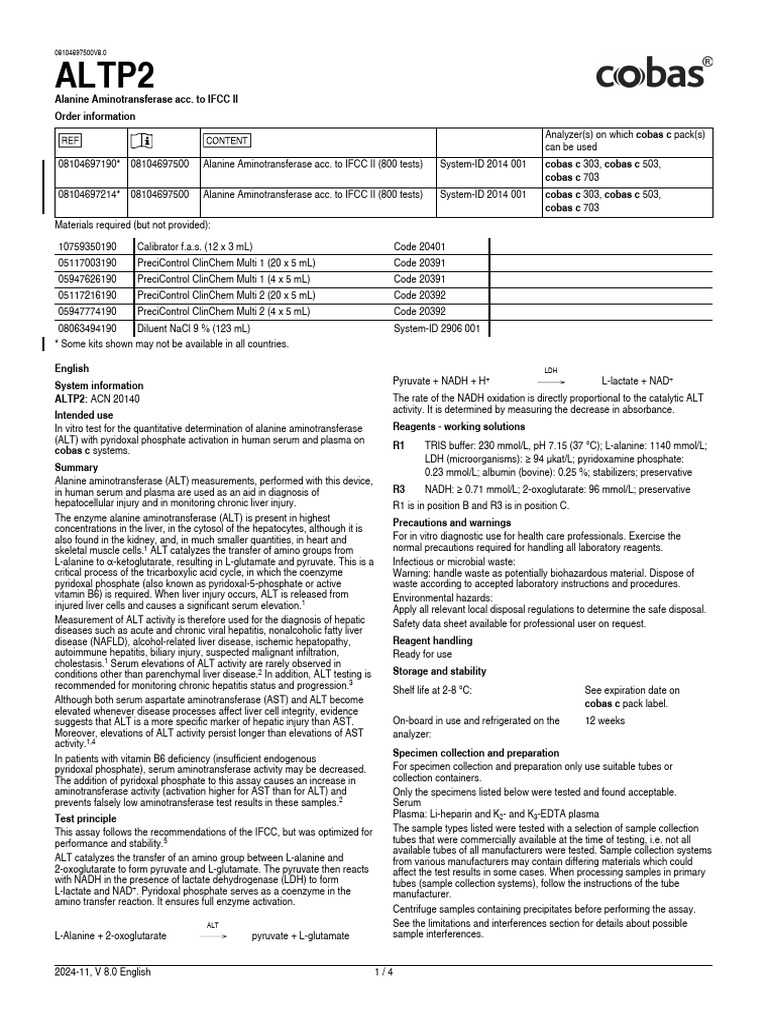 ALT Measurement Guidelines for Cobas Systems | PDF | Detection Limit ...