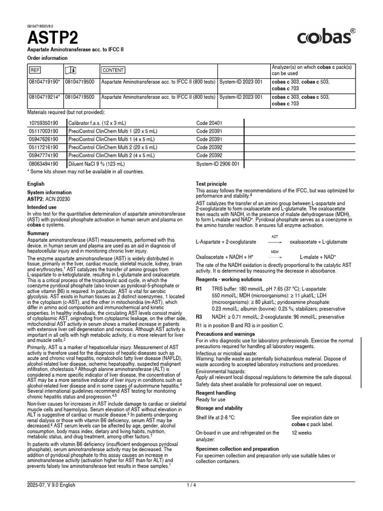 ASTP2: Aspartate Aminotransferase Test | PDF | Detection Limit ...