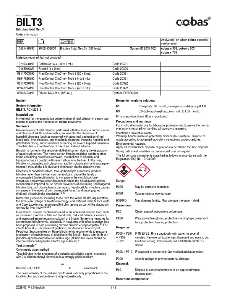 BILT3 Bilirubin Test Overview | PDF | Detection Limit | Medical Specialties