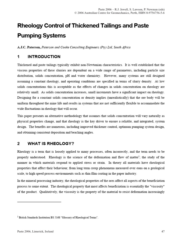 Rheology Control in Thickened Tailings | PDF | Rheology | Fluid Dynamics