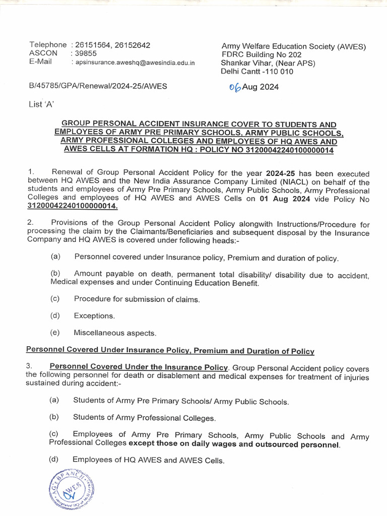 Insurance Cover To Students and Employees | PDF