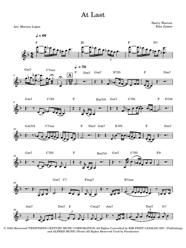 At Last - Etta James Arrangement | PDF
