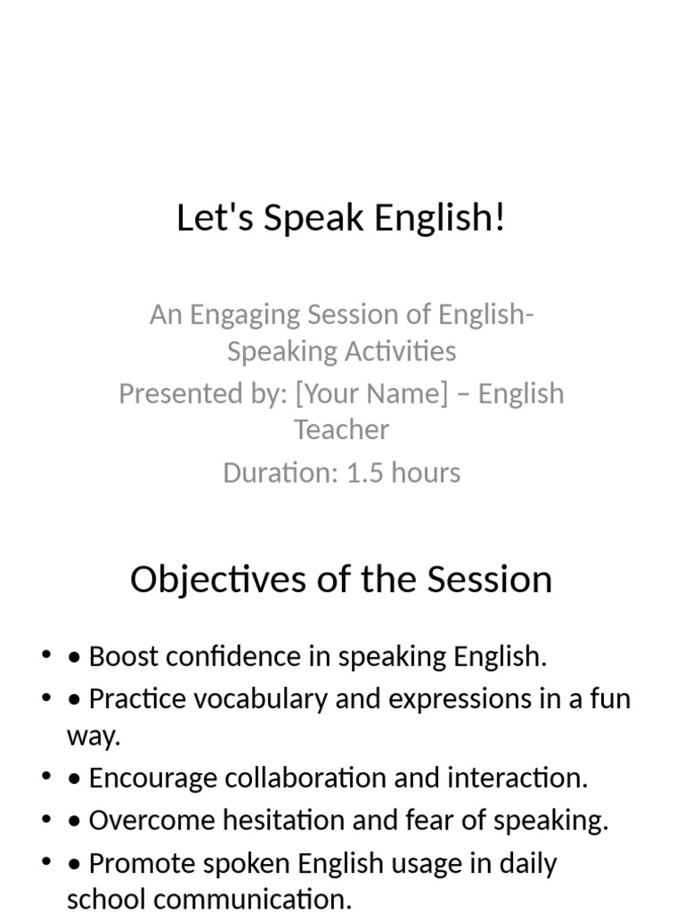 English Speaking Activities Presentation | PDF