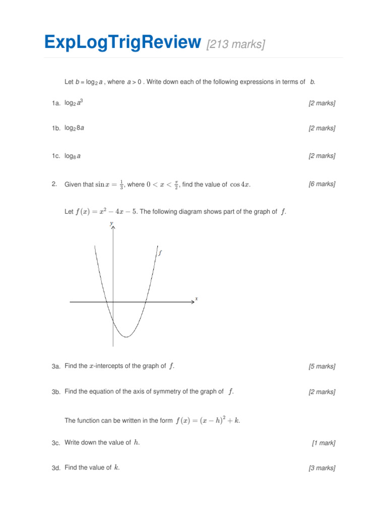 Math Exam: Logarithms, Functions, and Sequences | PDF | Sequence ...