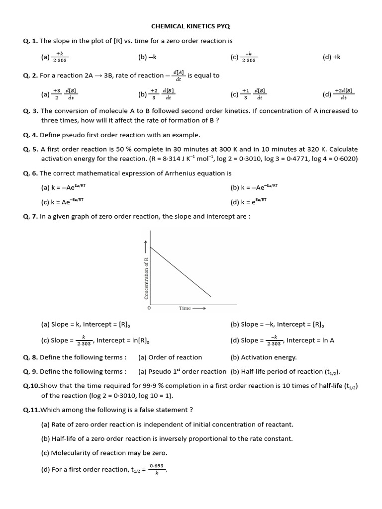 Chemical Kinetics Past Year Questions | PDF | Reaction Rate | Chemical ...