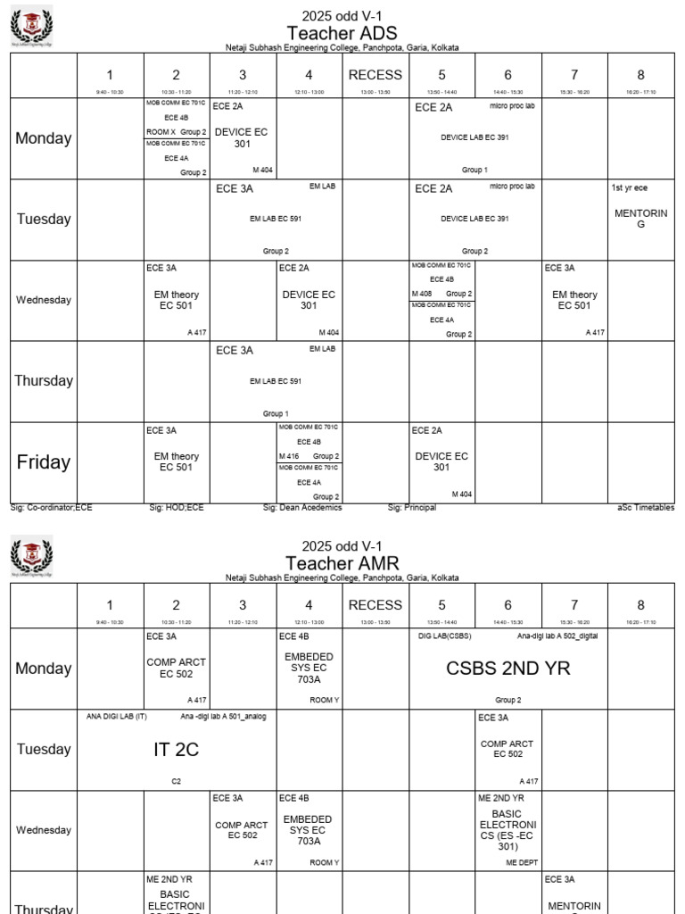 Netaji Subhash Engineering College Timetable | PDF
