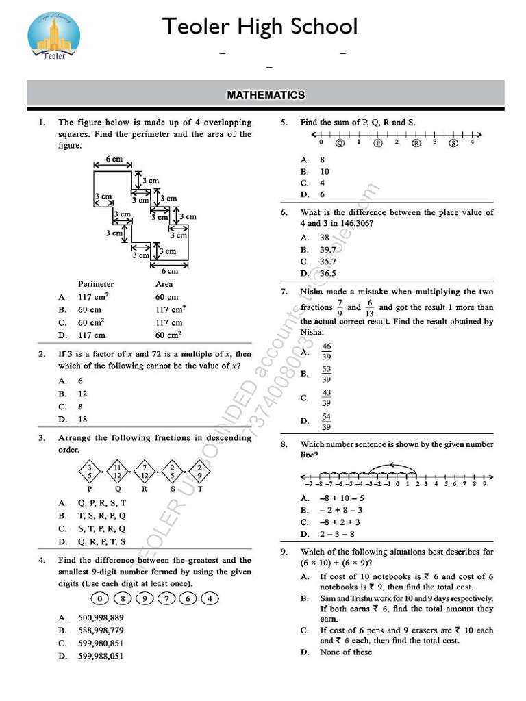 Grade VI - IMO Level 2 Practice Test - 3 | PDF