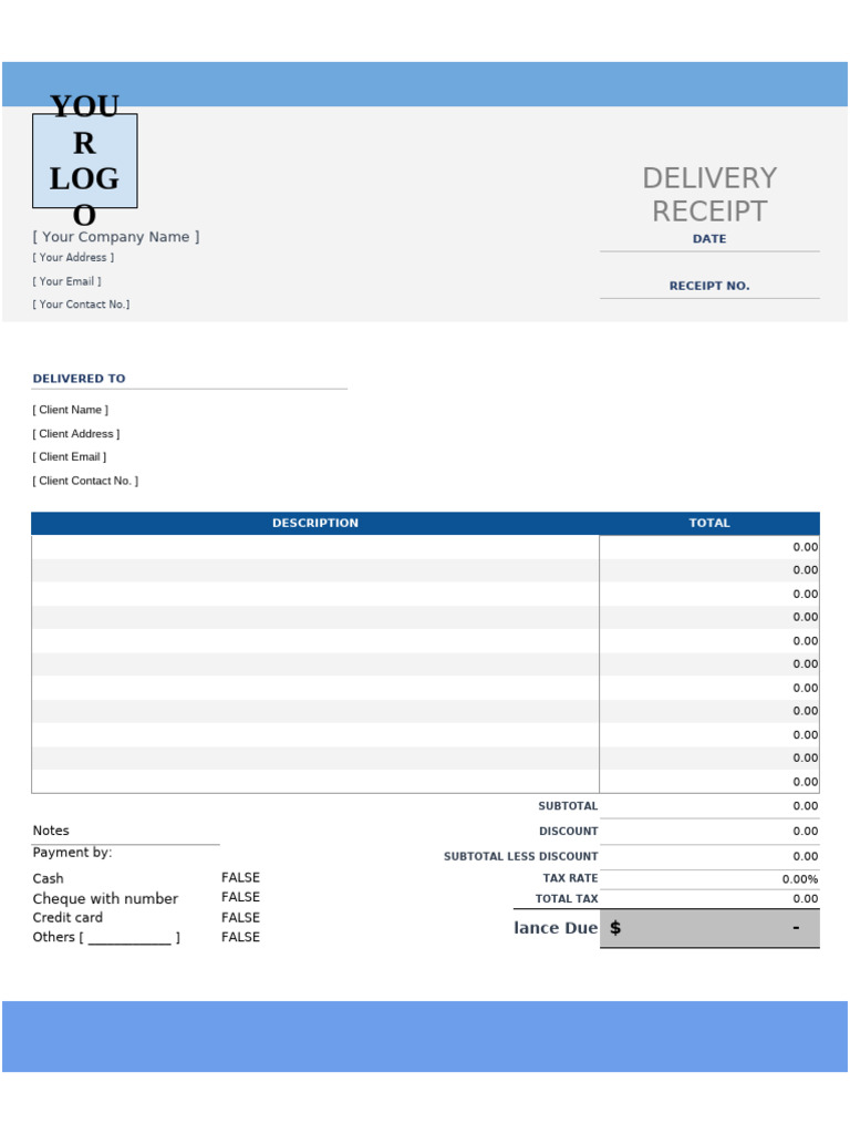 Delivery Receipt Template in Excel | PDF