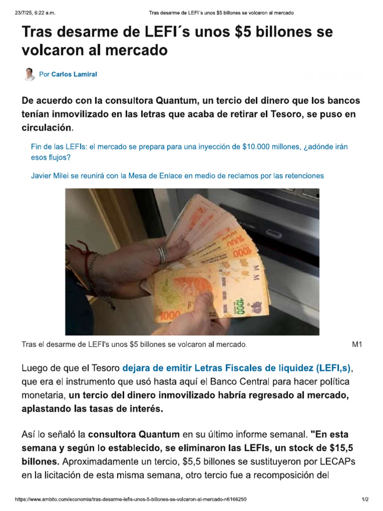 CRONISTA COMERCIAL. Tras Desarme de LEFI S Unos $5 Billones Se VOLCARON ...