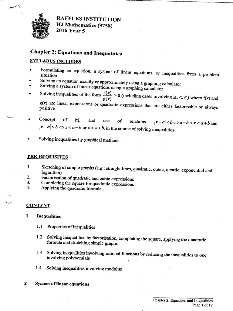 2 Equations and Inequalities Notes | PDF