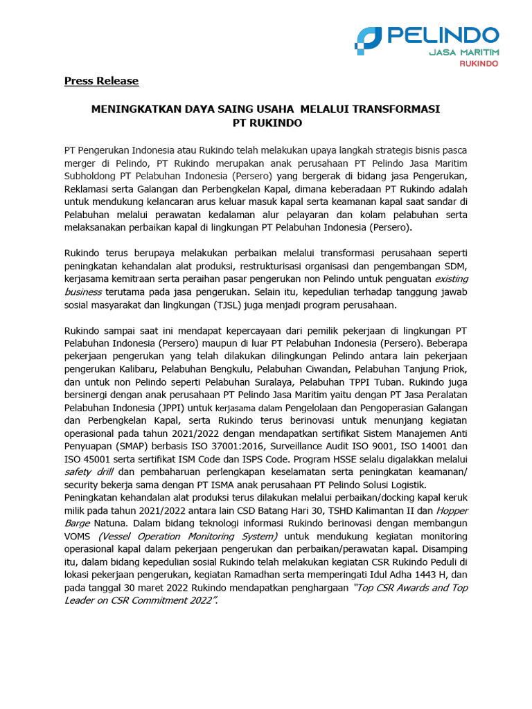 PT RUKINDO Meningkatkan Daya Saing Usaha Melalui Transformasi | PDF