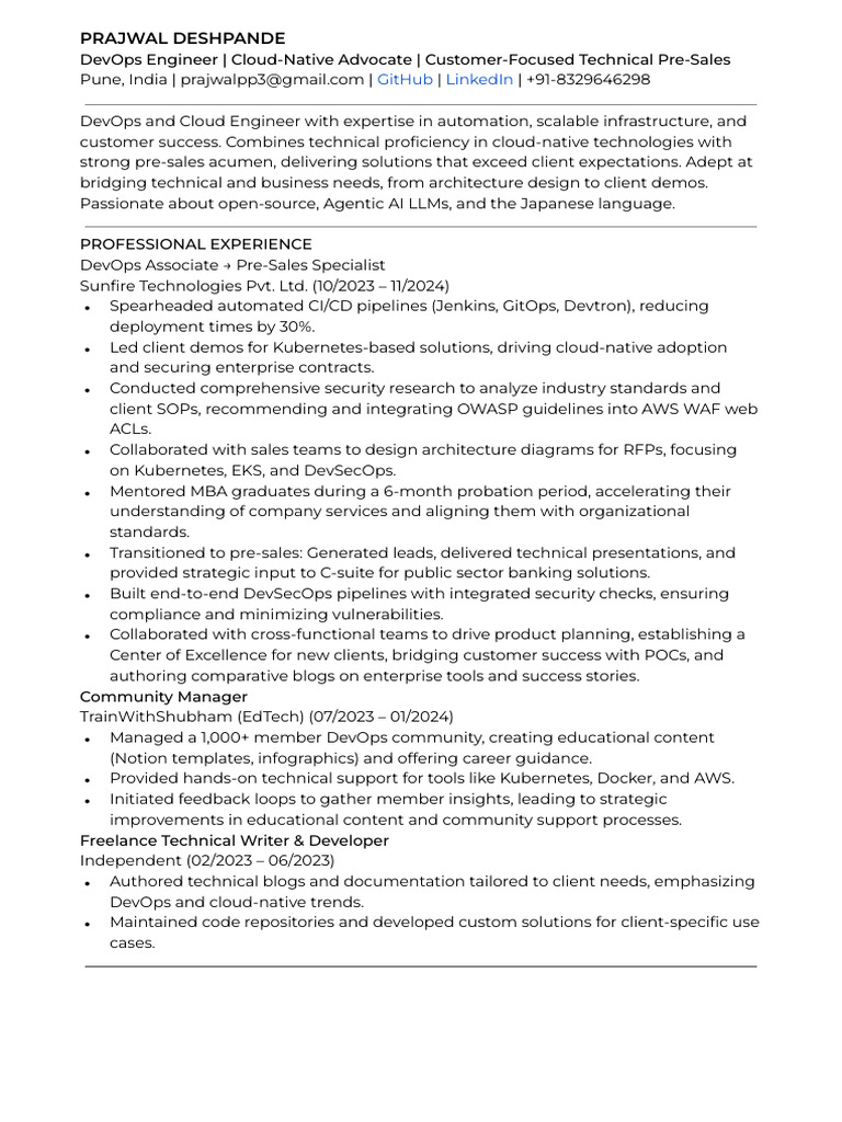 PRAJWAL DESHPANDE Devops Resume | PDF | Amazon Web Services | Cloud ...