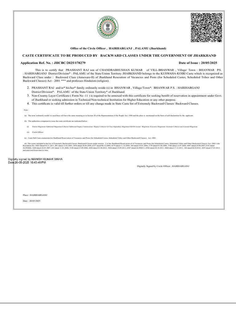 Caste Certificate for Backward Classes | PDF | Government | Social ...