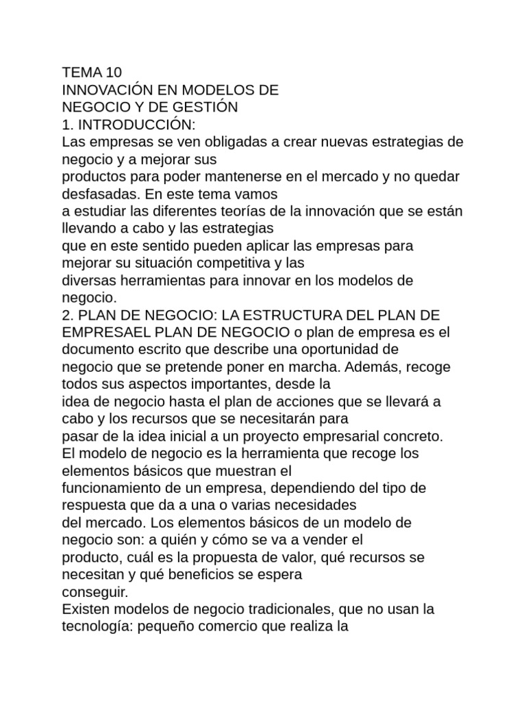 Innovación en Modelos de Negocio y Gestión | PDF | Plan de negocios ...