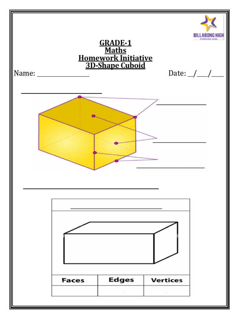 Grade 1 Maths: 3D Cuboid Homework | PDF