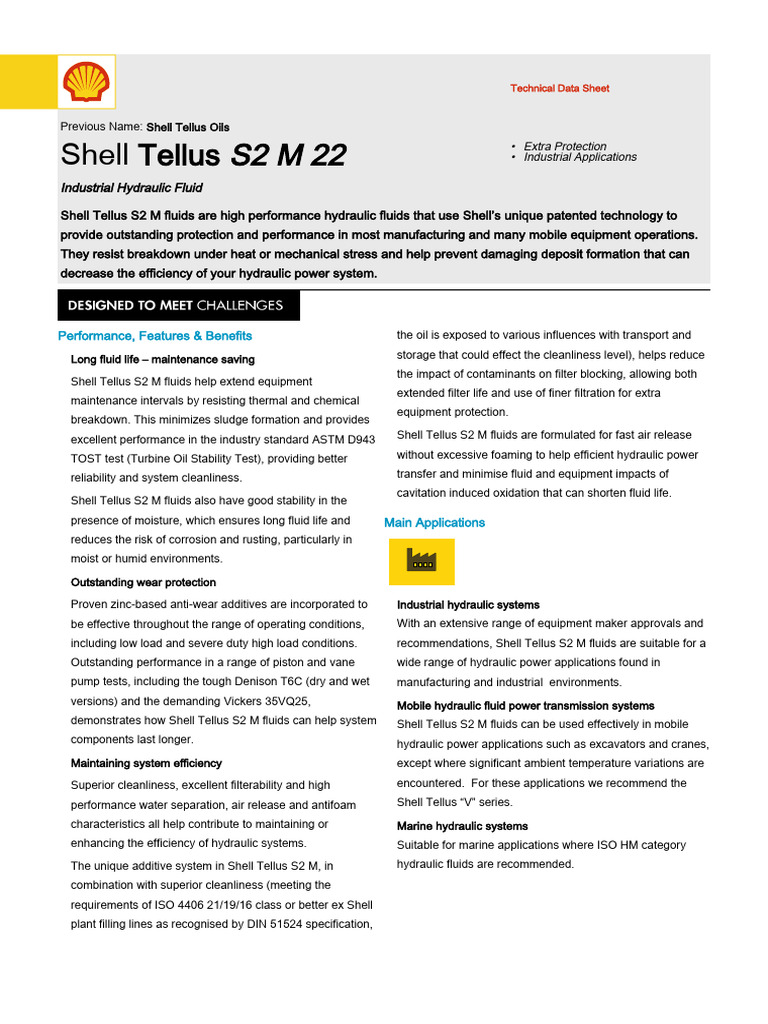 Shell Tellus S2 M 22 Hydraulic Fluid | PDF | Viscosity | Mechanical ...