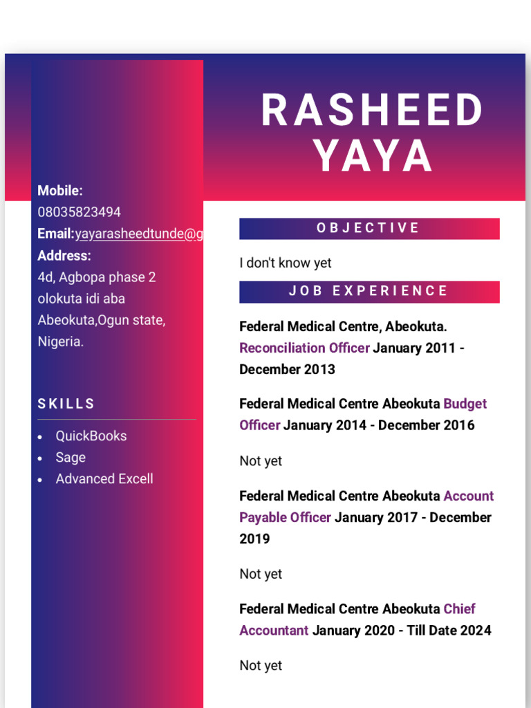 Rasheed Yaya - Accounting Professional Resume | PDF