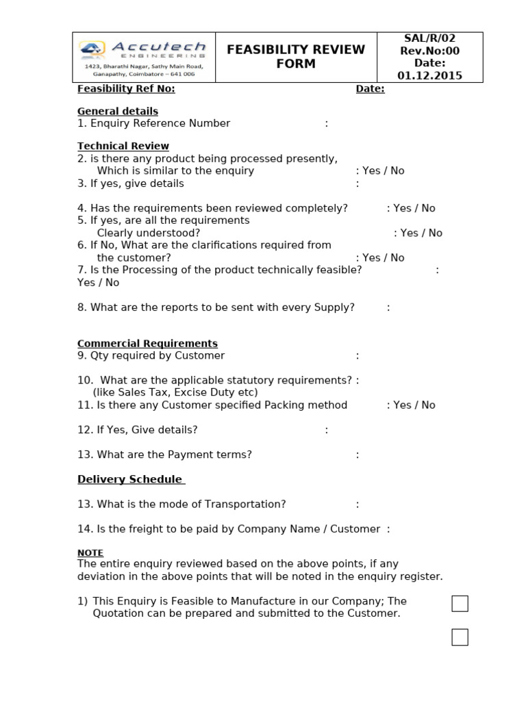 R02-Feasibility Review Form | PDF