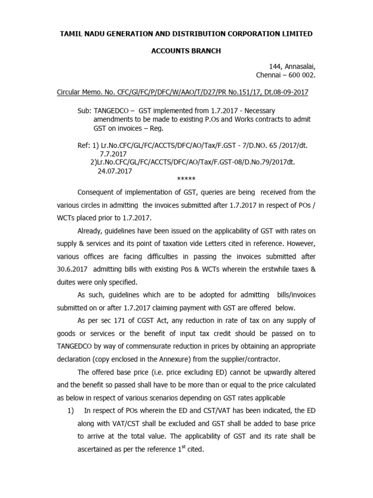 Circular For Po Amendments Due To GST 08.09 | PDF | Value Added Tax | Taxes