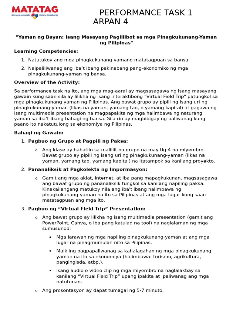 Arpan 4 Performance Task 1 | PDF