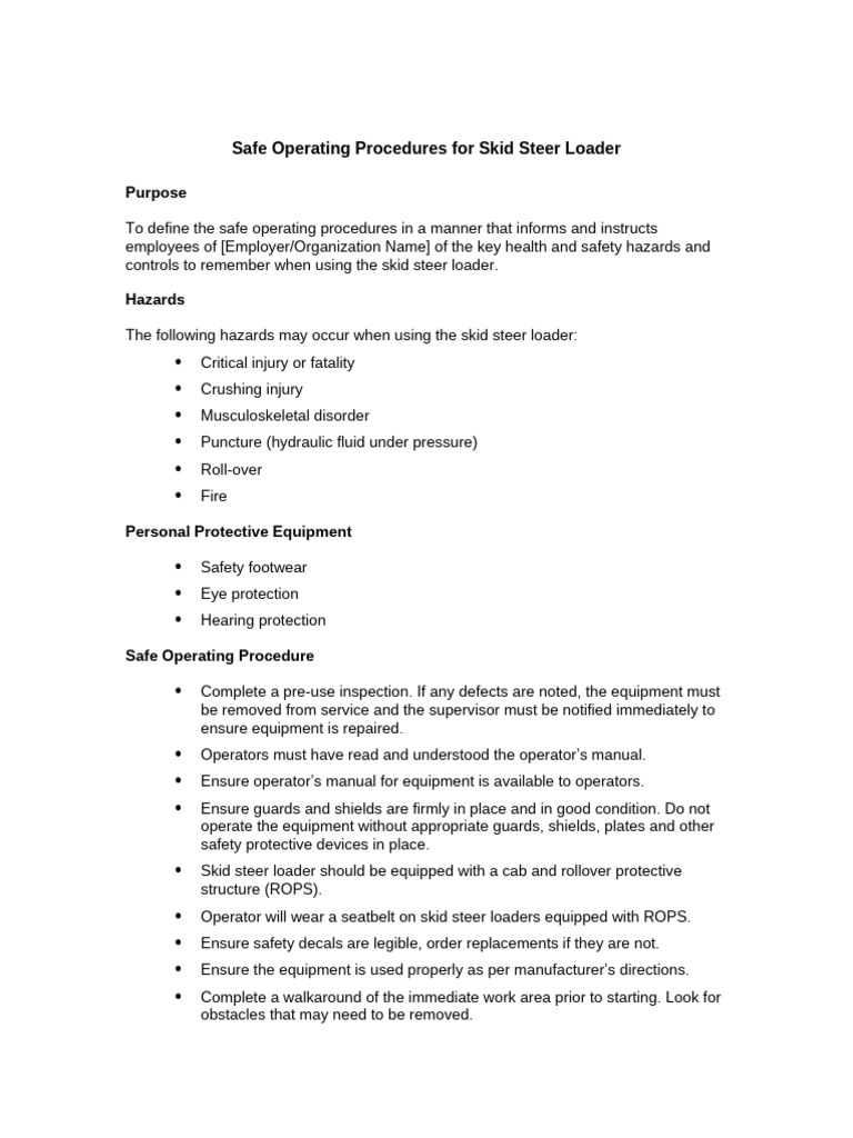 Skid Steer Loader Safety Procedures | PDF | Occupational Safety And ...