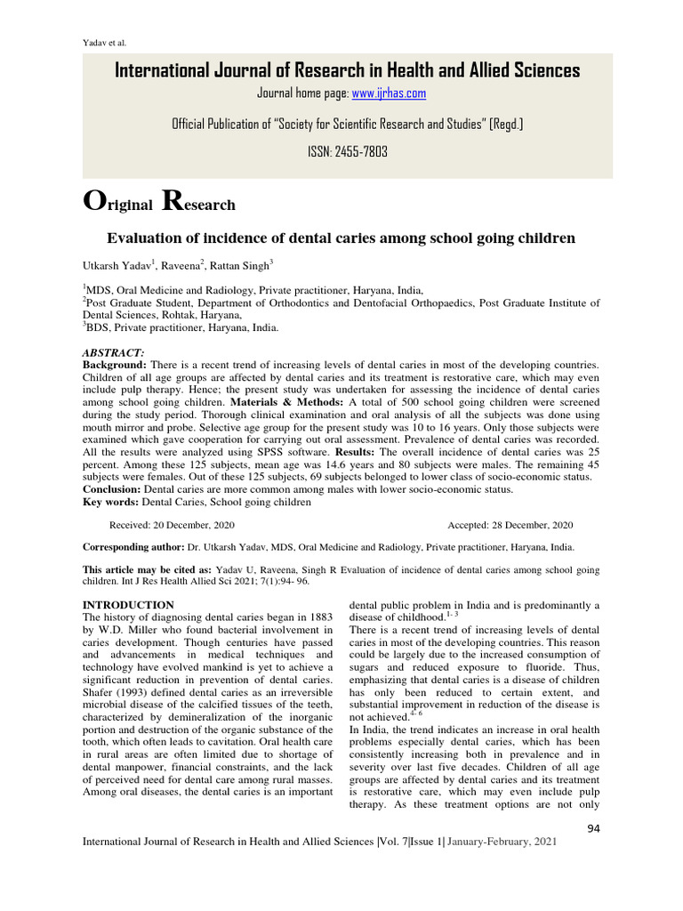 Dental Caries Incidence in Children | PDF | Human Tooth | Medical ...