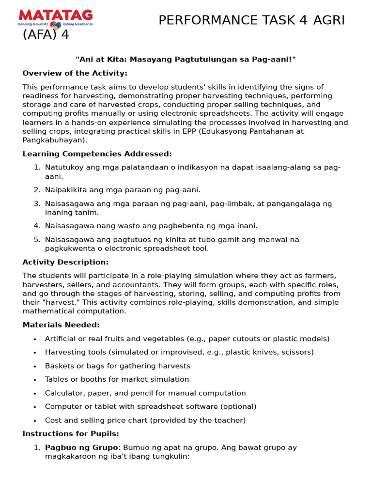 Agri Afa 4 Performance Task 4 | PDF