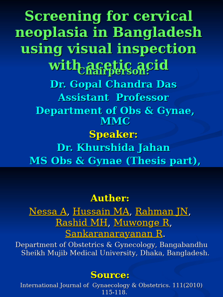 VIA Screening for Cervical Cancer in Bangladesh | PDF | Medical ...