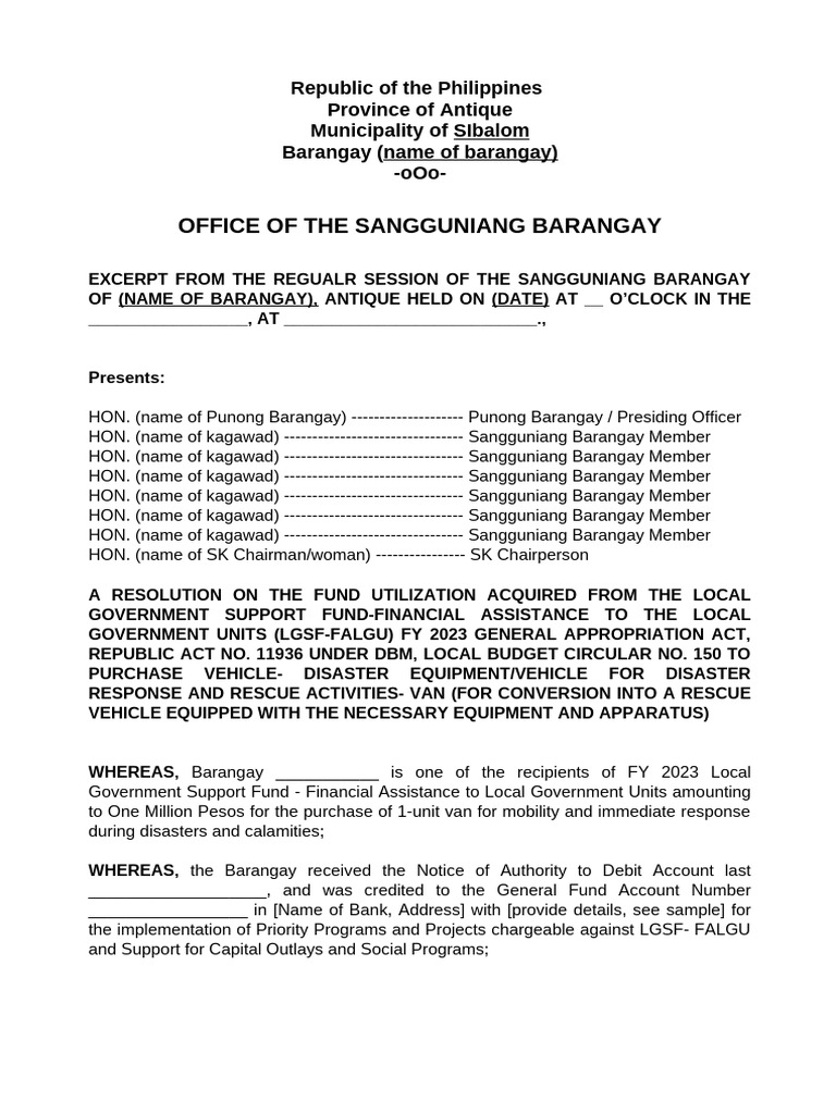 Sample - Resolution On Fund Utilization | PDF