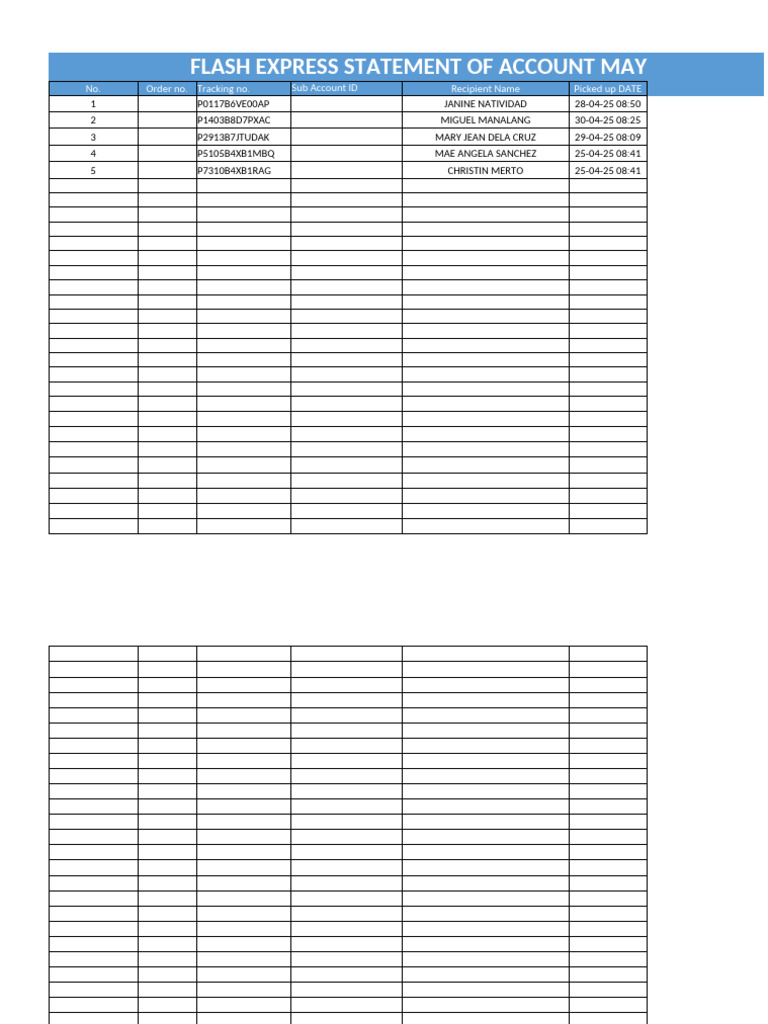 Flash Express Account Statement May 2025 | PDF