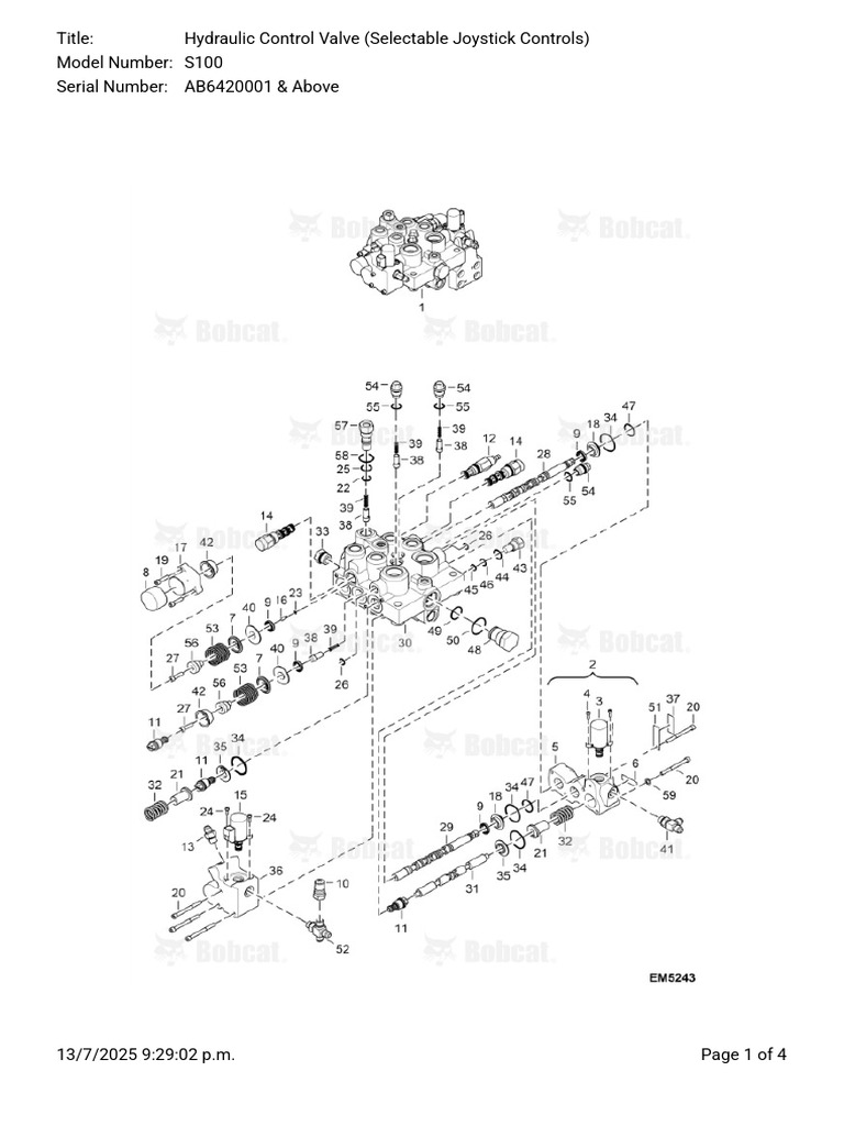 Bobcat S100 Joystick Control Diagram | PDF | Valve | Mechanical Engineering