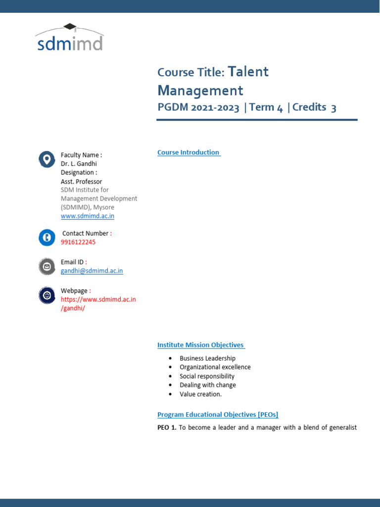 Talent Management Course Overview | PDF | Talent Management | Leadership