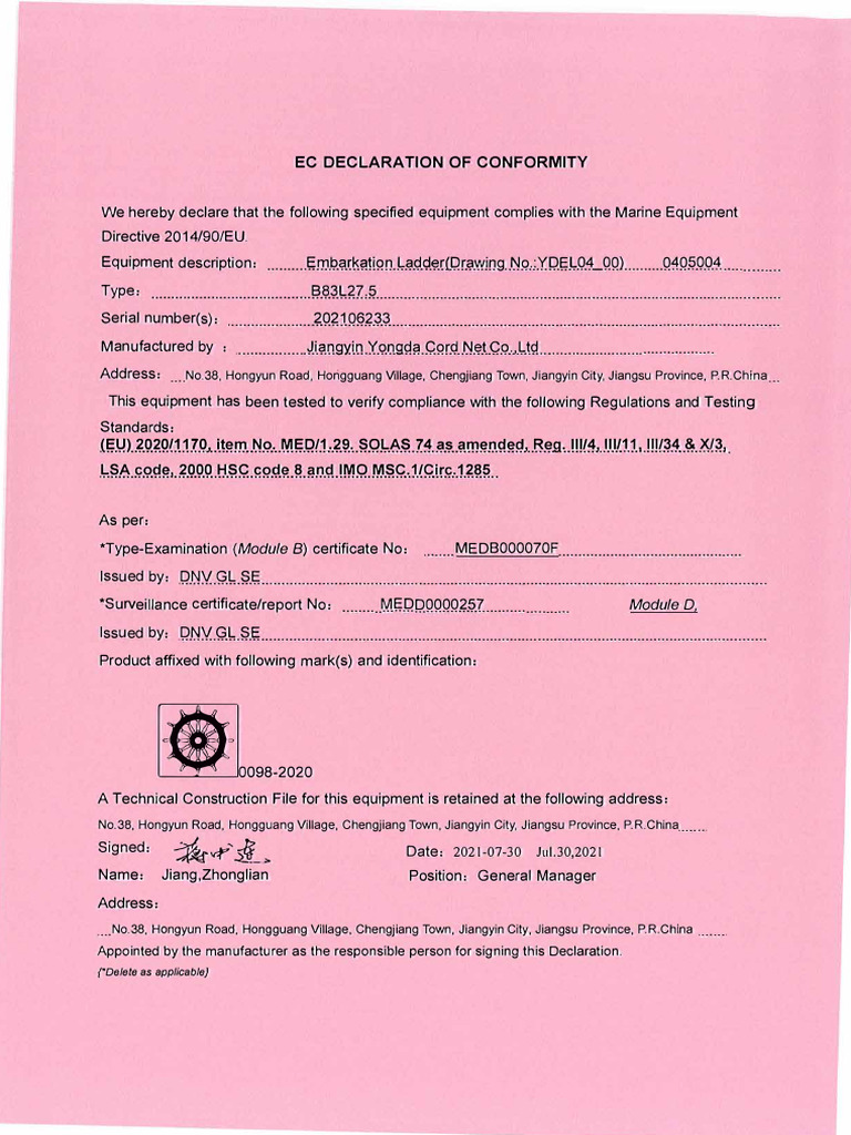 Embarkation Ladders 0405004. 2 | PDF | Disclaimer | Civil Law (Legal ...