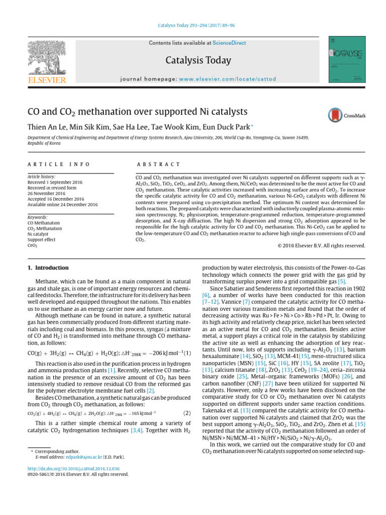 Ni-CeO2 Catalysts for CO/CO2 Methanation | PDF | Catalysis | Methane
