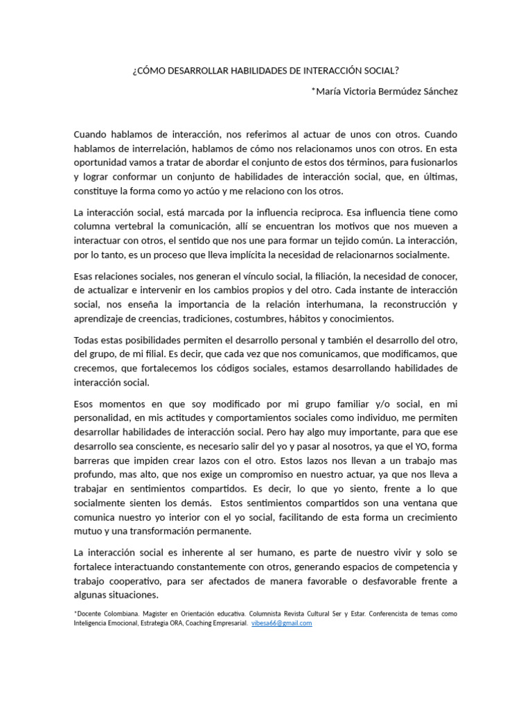 Desarrolla Habilidades de Interacción Social | PDF | Las emociones ...